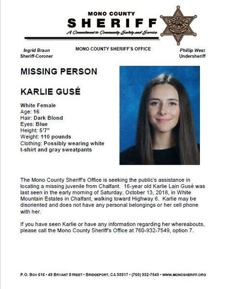 Karlie Guse Bishop, California Missing Person: